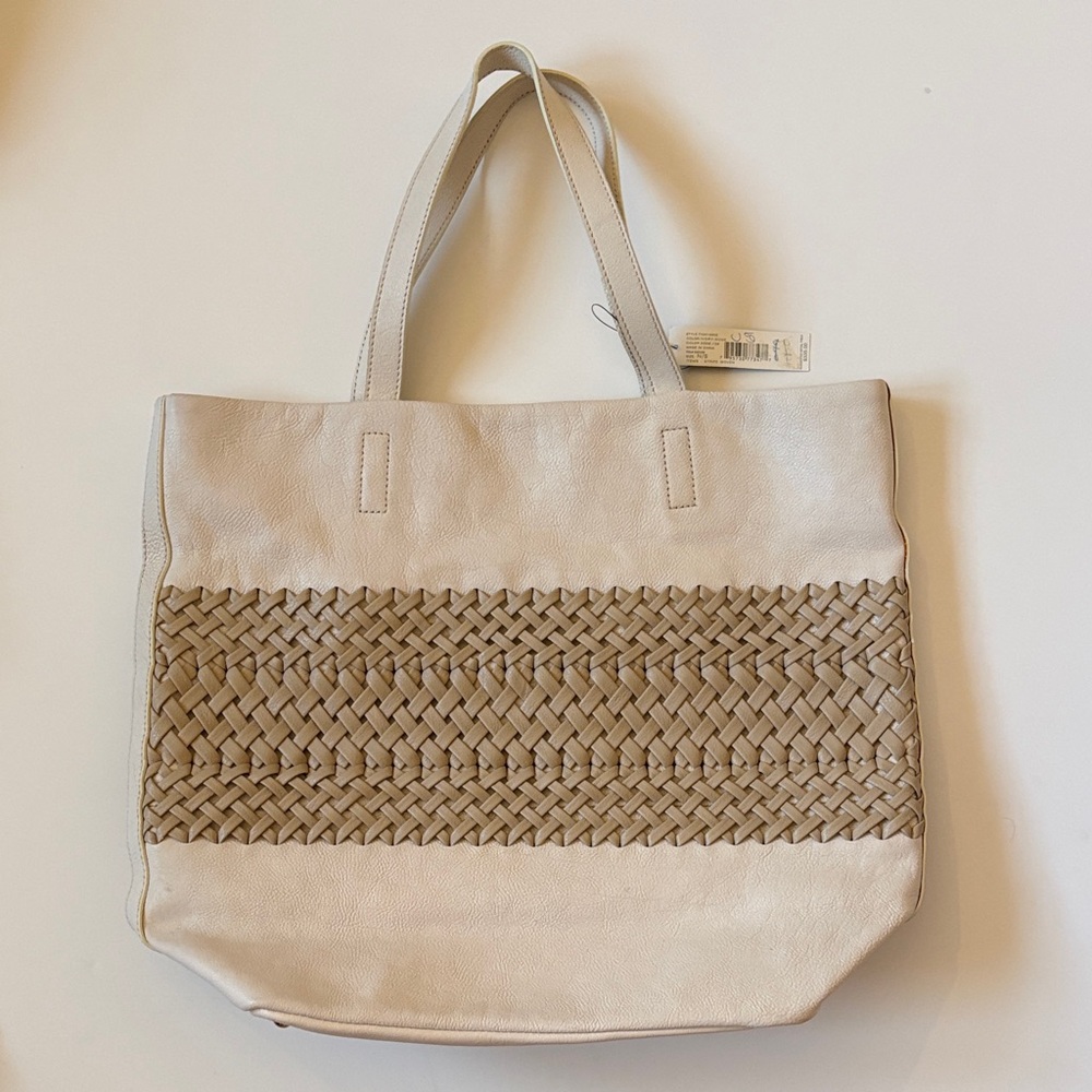 DKNY Woven Panel Leather Hand Bag Tote New Flawed